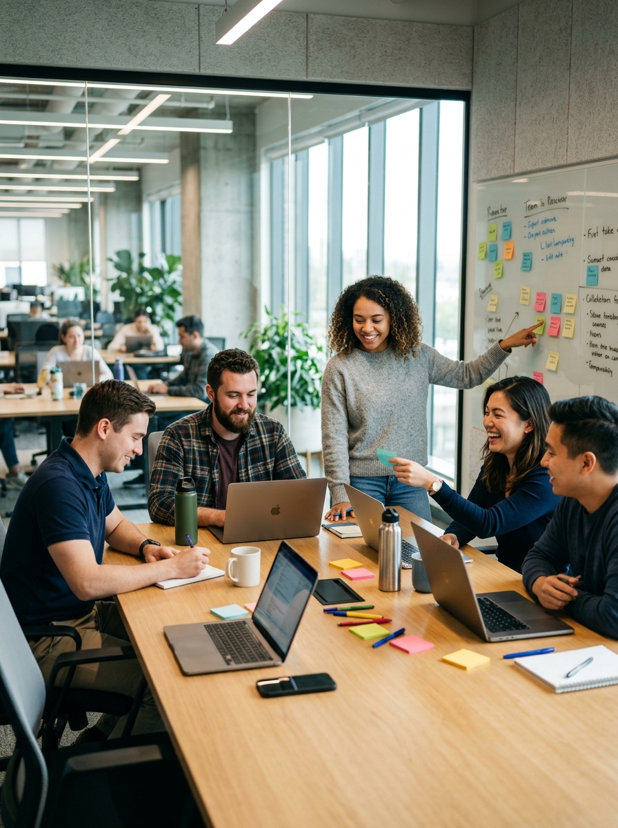 Interns and Software Engineers Collaborating